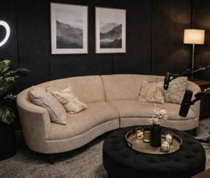 Beige couch (used for staging)