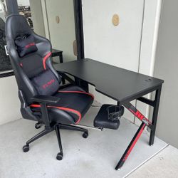 New 47 Inch Gaming Game Desk Table With Gamer Office Computer Chair Reclinable With Footrest Furniture Combo 