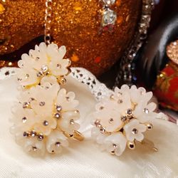 Chic/Beautiful Rose Gold Over Alloy Rhinestone Flower Ring Size 6.5 W/Matching Earrings 