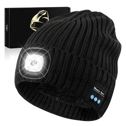Bluetooth Beanie Hat with Light for Men, LED Beanie with Light Rechargeable, Headlamp Cap Wireless Headphones Built-in Speaker Mic Christmas Gifts for