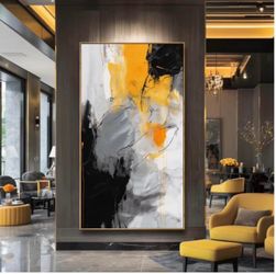 Wall Art Modern Abstract Artwork Black Yellow Canvas