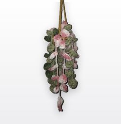 Handmade Crochet Hanging Plant Basket, Pink Leaves Trailing Vines, Boho Wall Decor, One of a Kind