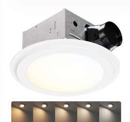 100CFM Round Bathroom Ventilation Fan: Quiet 1.2 Sones Ceiling Mount Exhaust Fan Combo With Integrated LED Light, 5CCT Selectable, Dimmable, Wet Rated