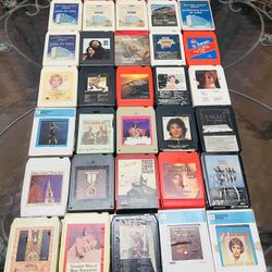 collection of 35 vintage untested 8-track music tapes featuring various artists & genres 