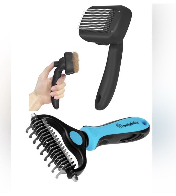 Set of blue and black pet grooming tools