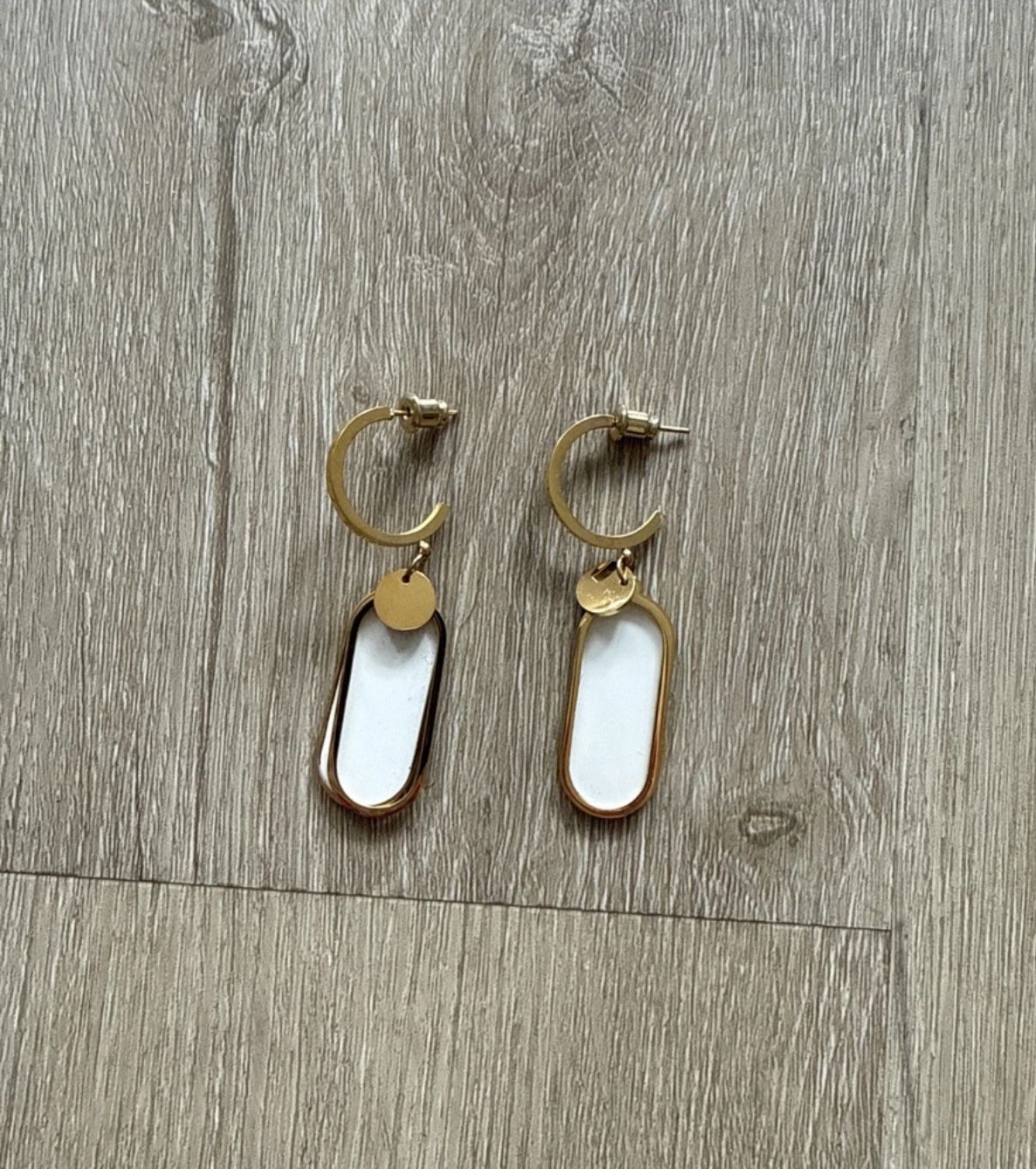 Gold and White Geometric Drop Earrings – Minimalist Modern Style