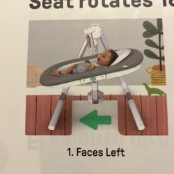 ingenuity seat rotates 180 and swings in 3 directions 