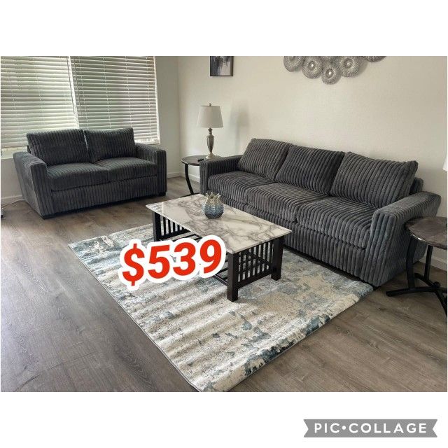 Dark gray corduroy 2 piece sofa and loveseat set