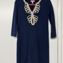 Lilly Pulitzer Navy Wool & Gold Devlin New Sweater Dress 