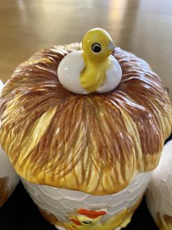 Vintage 1976 Sears & Roebuck Hatching Chicken Ceramic Canister Set