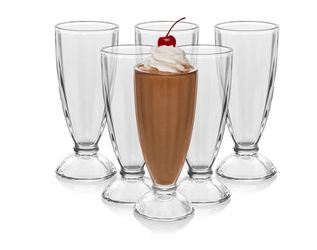 Libbey Fountain Shoppe Milkshake Glasses - Classic Old Fashioned Rootbeer Float Glasses Set of 6 - Tall for Ice Cream Sundaes,Smoothies & More