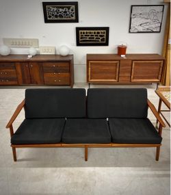 Danish Three Seat Dark Green Teak Couch