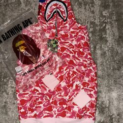 Pink Full Zip Bape Shark Hoodie