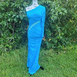 Woman's Blue Lace Mermaid Fancy Evening Dress Size Small 