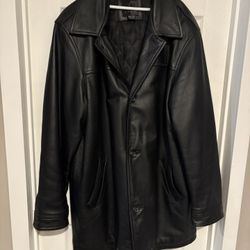 J. Ferrari Men's Elegant Black leather Pea Coat
