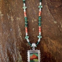  SS Multi-Stone Southwest Landscape Necklace