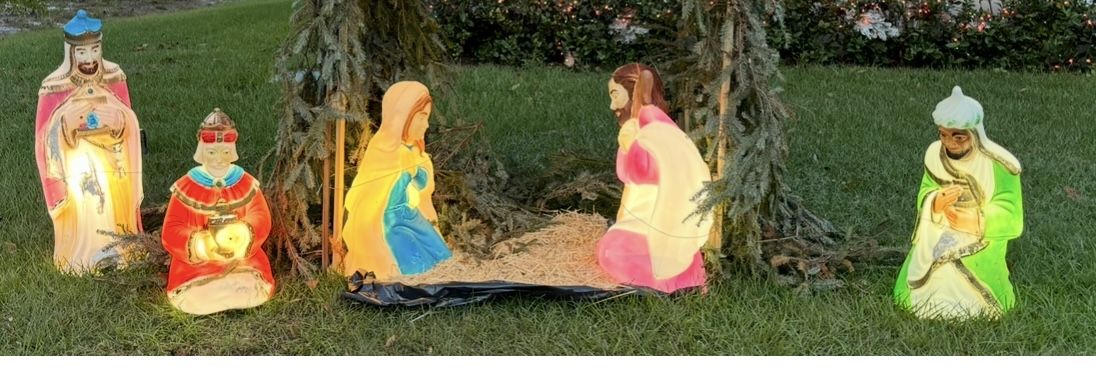 4- Large Manger Blow Molds W/ Baby Jesus 
