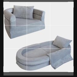 Kids Foam Couch with Blanket & Pillow, Pre-Assembled Toddlers 3-in-1 Convertible Sofa, Indoor Foadable Lounger Chair & Flip Open Floor Bed for Boys & 