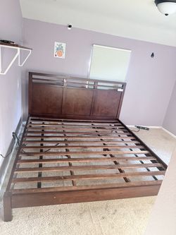 Solid Wood King Bed Frame with Headboard