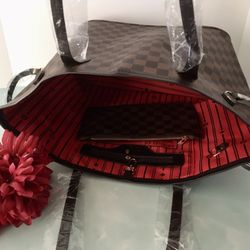 Brown Checkered Shoulder Bag 