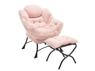 NEW! Modern Comfy Pink Corduroy Lazy Accent Arm Chair with Ottoman