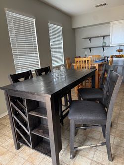 Dark Wood Counter Height Dining Table with Chairs