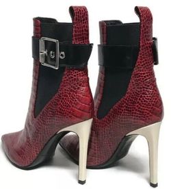 Rag & Bone Wren Pointed Toe Boots Red Croc Buckle High Heel Womens Sz 4.5 / 35
