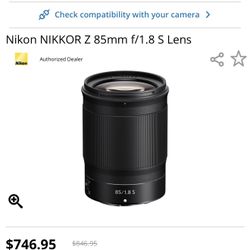 Nikon NIKKOR Z 85mm f/1.8 S Lens