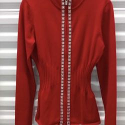 NWT Belldini Ladies Zip Up Sweater With Rhinestones Size M