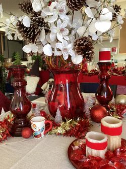 Vase And A Set Of Candles Holders Red Color