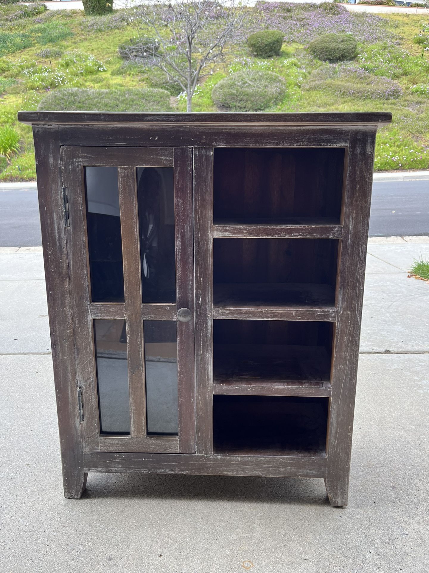 Grey And Brown Distressed Bookcase Or Decorative Cabinet
