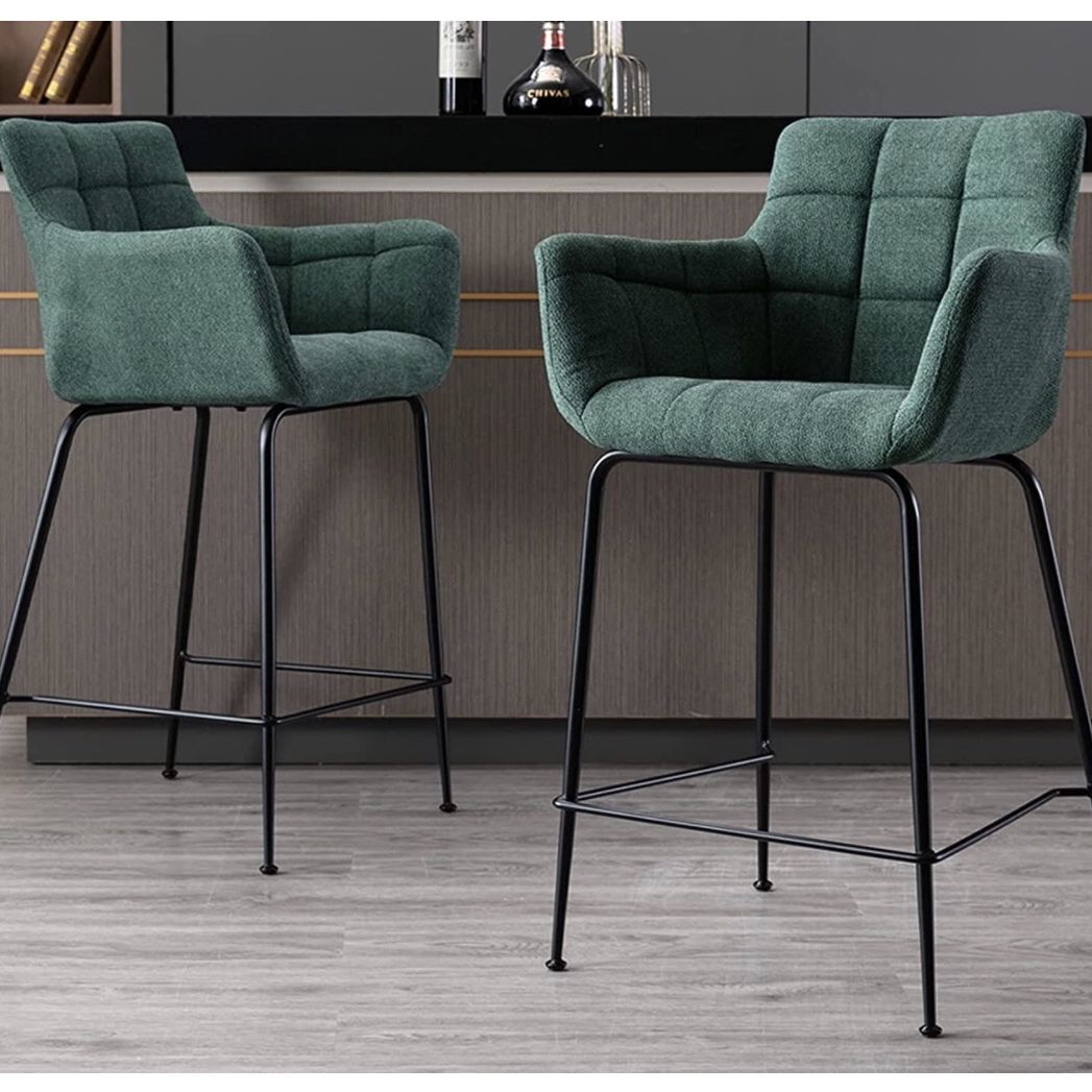 Counter Stools Set of 2, Upholstered Stool Chair Modern 24 25 Inches Bar Stools Set of 2 Counter Height Comfy Bar Chair with Back for Kitchen, Home Ba