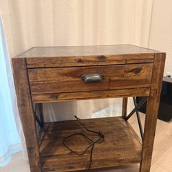 Solid Wood Nightstands (Set of 2) – Stone Top + Built-in Cord