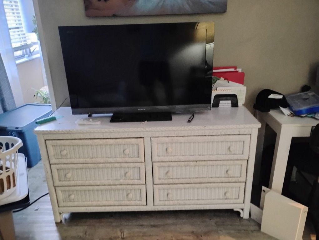 Designer Brand White Wicker Dresser