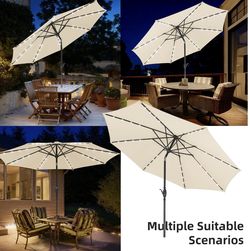 Brand New in sealed box 10FT Patio Umbrella with 32 Solar LED Lights – Beige