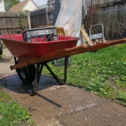 80s Radio, One Wheel,Metal & Wood Handled, Wheelbarrow.
