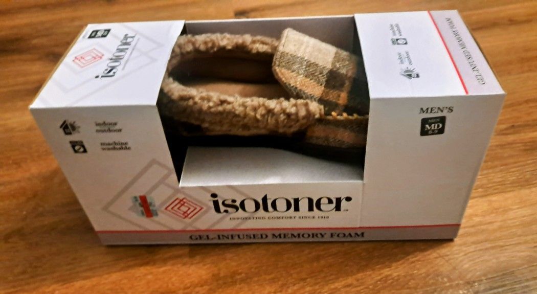 Isotoner Signature Mens Gel Memory Foam Slippers Brown Plaid Size XL 8-9 MSRP$44