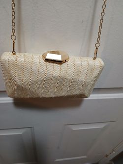Cream Woven hard body clutch