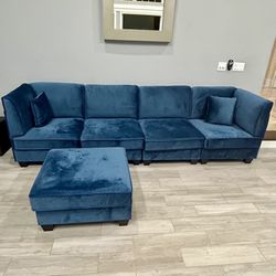 Title: Blue Velvet Couch with Ottoman - Stylish and Comfortable!