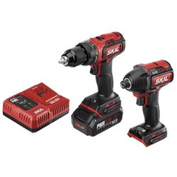 Skil 2-Tool Drill Combo Kit: PWRCore 20 Brushless 20V Cordless Drill Driver and 1/4 Inch Hex Impact Driver, 2.0Ah Lithium Battery and PWRJump