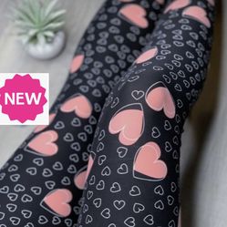 NEW Womens Pink Heart Leggings Soft As Lularoe OS/TC