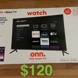 Onn Smart TV 43 Inch Roku 1080P Brand New Sealed In Box. PRICE IS FIRM. CASH ONLY. NO TRADES. For pickup in Carrollwood 