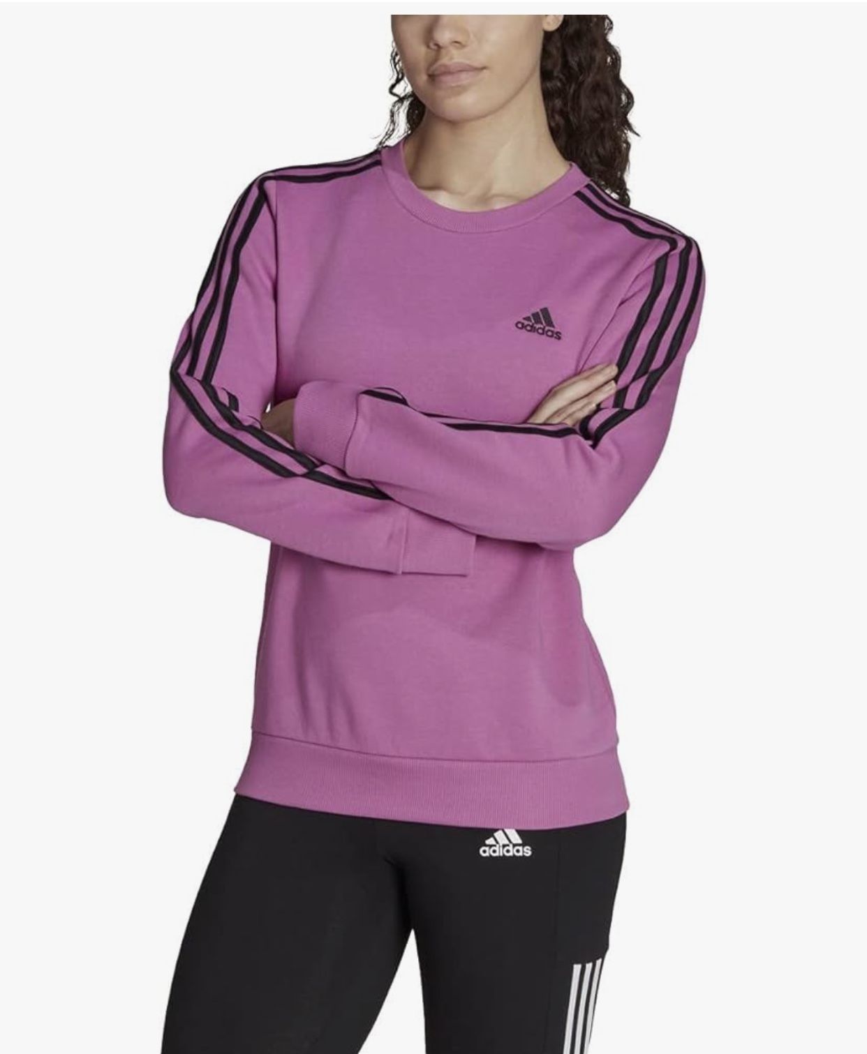  Adidas Essentials 3-Stripes Fleece Sweatshirt - Semi Pulse Lilac / Black Stripes Large