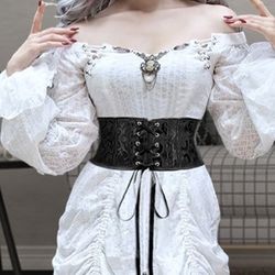 XL  Corset Belt for Women Underbust Boned Lace Up Bustier Waspie Belt Renaissance Steampunk Pirate