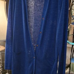 Ladies Large Blue Button Front  Sweater Cardigan With Pockets