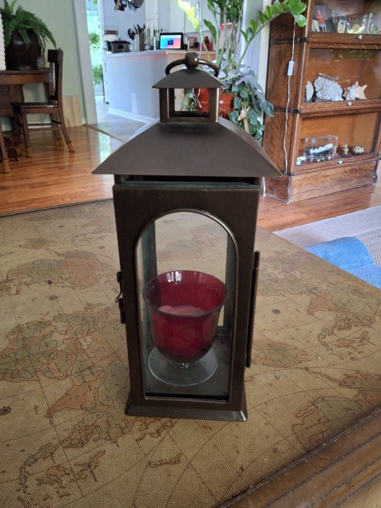 15x8 Metal Lantern With Candle