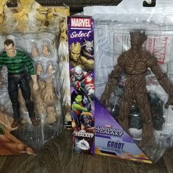 MARVEL DIAMOND SELECT SANDMAN AND GROOT ACTION FIGURES (RARE)
