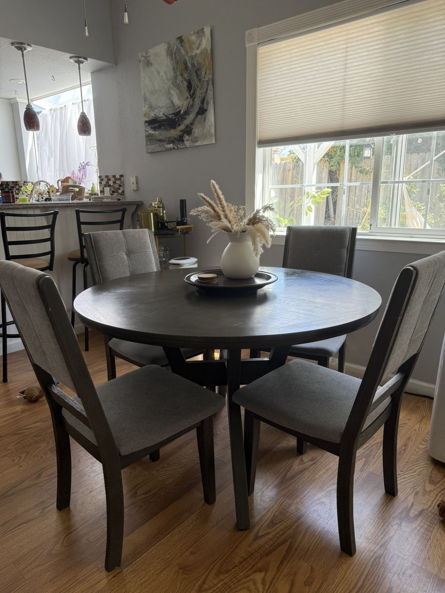 Circle Gray wooden Table And 4 Chair Dinning Set