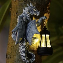 New Goodeco Dragon Tree Hugger Solar Lantern Garden Statue - 9.3 Inch Resin Dragon Decor for Outdoor, Perfect Garden Gift & Yard Decor