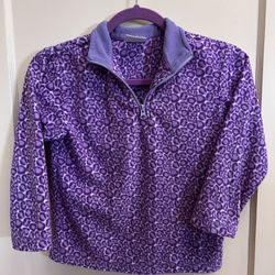 Hanna Anderson Purple Leopard Girls Fleece Pullover Sweater Size M